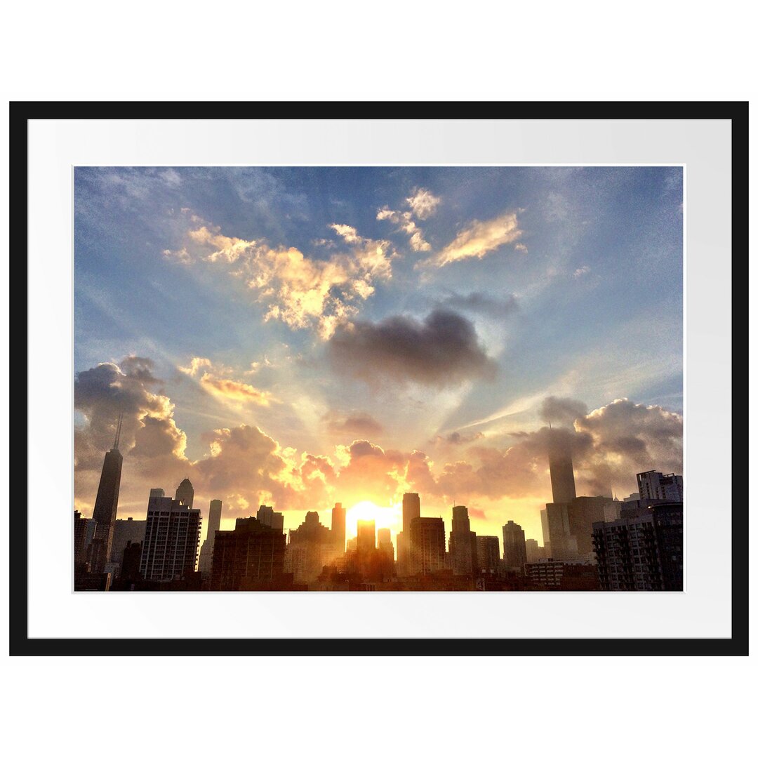 Gerahmtes Poster Chicago Skyline im Sonnenaufgang