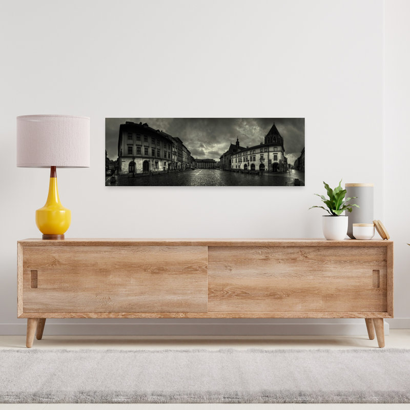 Moody Old Town Square Dramatic Abstract Contemporary Architecture City Wall Art, 36" H x 12" W