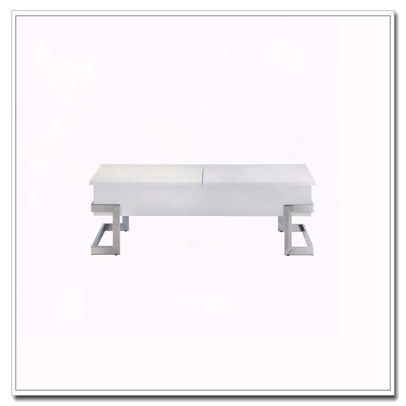 Table basse blanche brillante et chromée avec plateau relevable, White