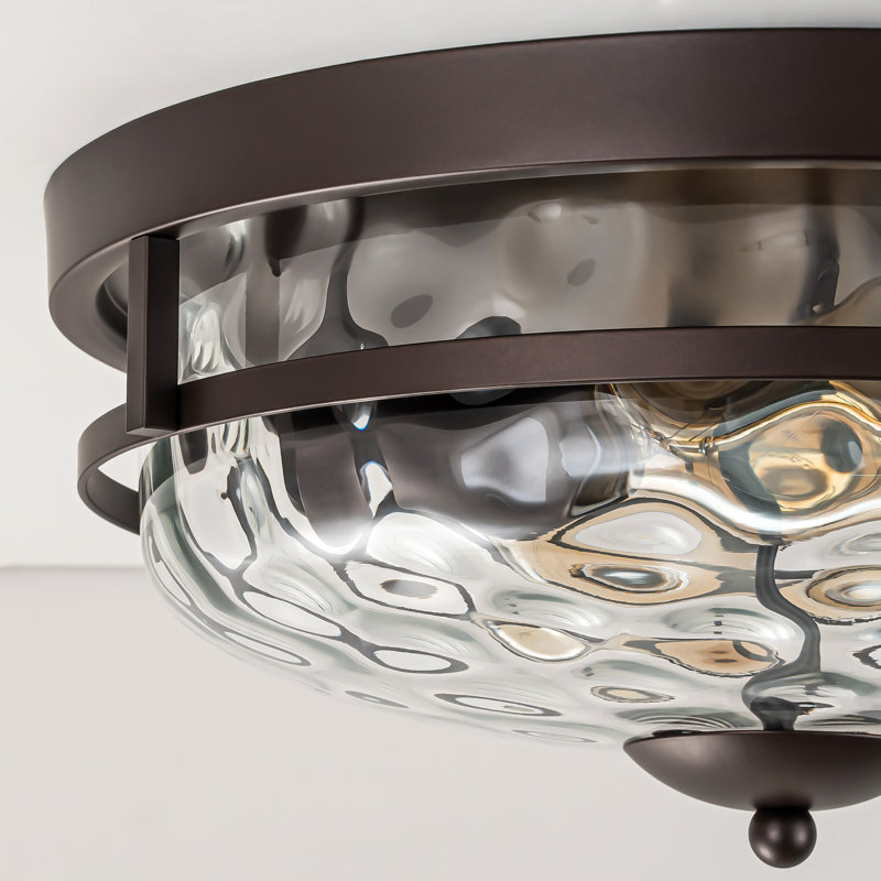 Plafonnier encastré Boatner avec verre martelé transparent, Bronze frotté à l'huile
