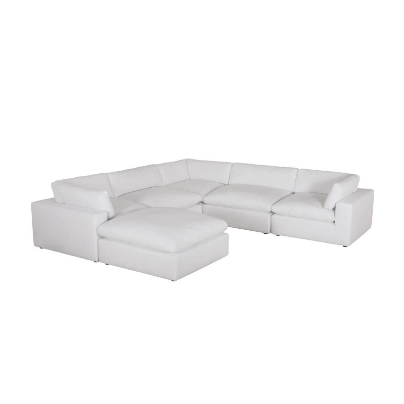 Canapé modulaire de coin avec repose-pieds Danziel, Mélange de polyester blanc