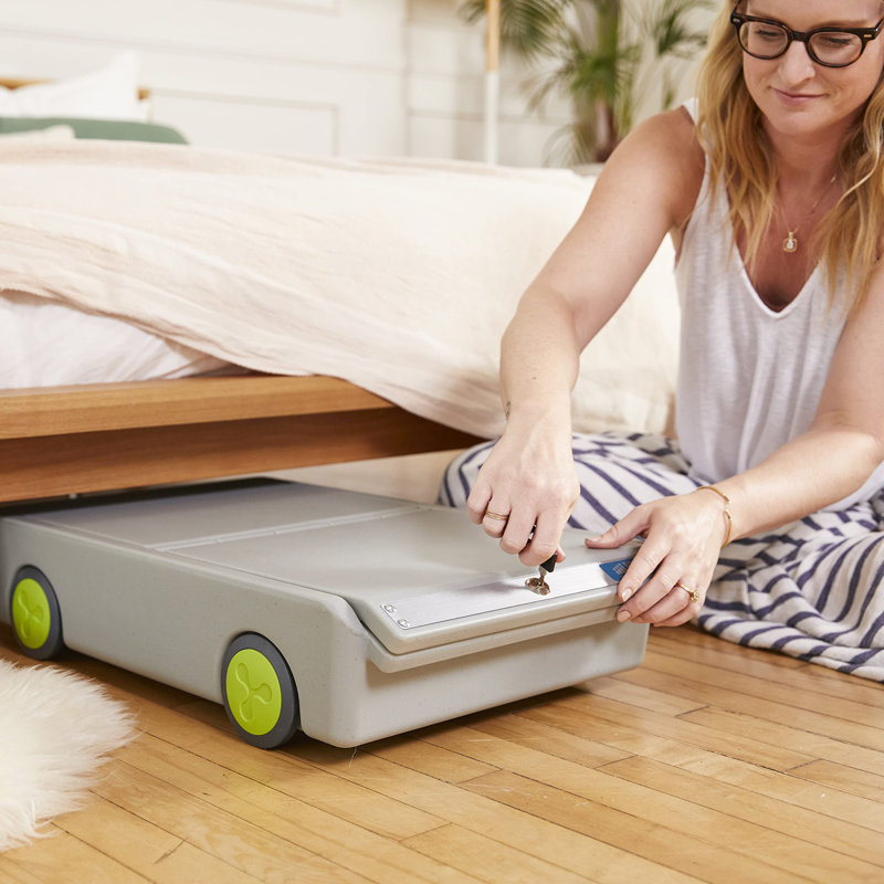 Gray High-Density Polyethylene Locking Under-Bed Storage Safe