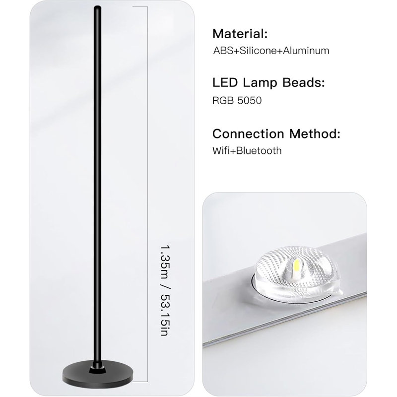 Smart RGB Floor Lamp With Bluetooth Control, 16 Million Colours, 3-Sided Lighting, Music Sync, Voice Assistant Compatible, Adjustable Brightness, Aluminum Base, Silicone Design