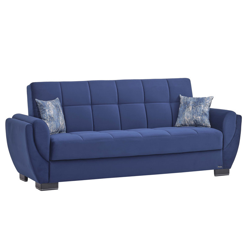 Oliveras 87 in. Fabric Upholstered 3-Seater Twin 3-in-1 Sleeper Sofa Bed with Storage, Blue Microfiber