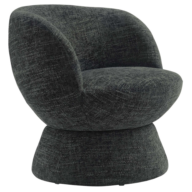 Carbon Black Chenille Fabric Swivel Barrel Chair