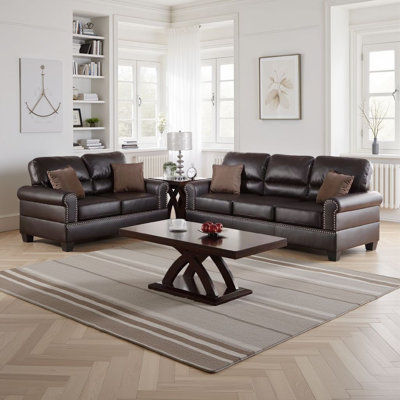 Brookes 2 Piece Faux Leather Foam Living Room Set by Alcott Hill
