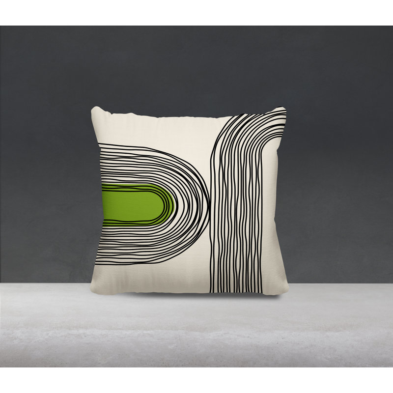 Coussin décoratif réversible intérieur / extérieur Cassie, H 17 po x l 17 po, Chartreuse / crème / noir