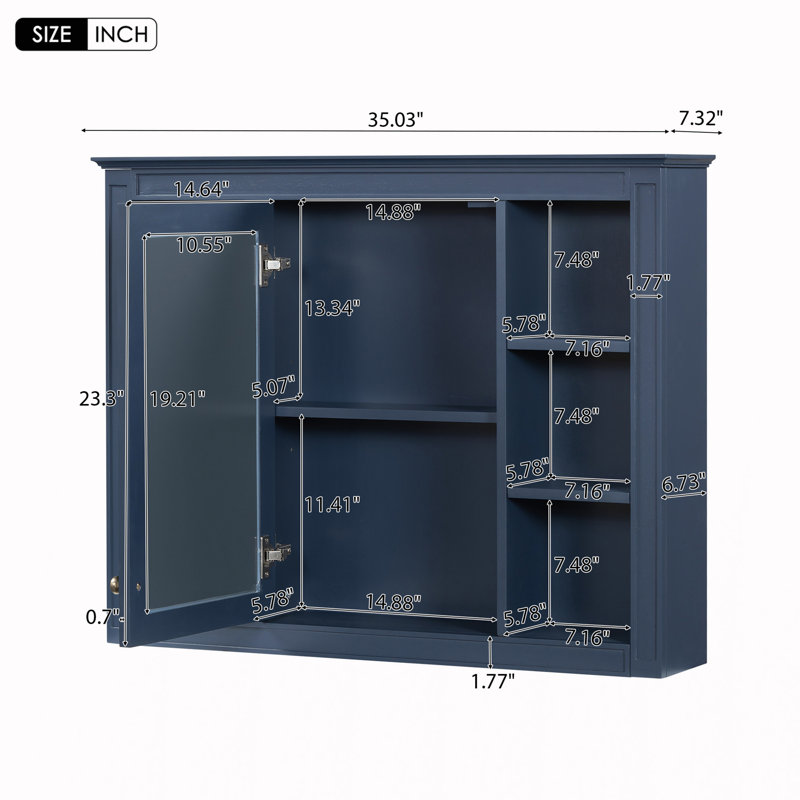 Armoire d'appoint Retha, Marine, H 27,63 po x l 35,03 po x P 7,32 po