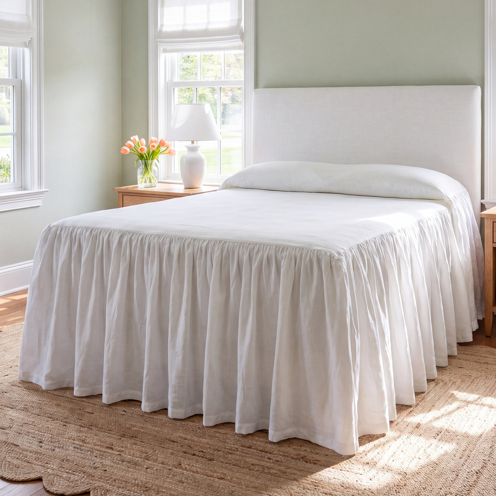 Linen Ruffled Bed Skirt, King, Flax
