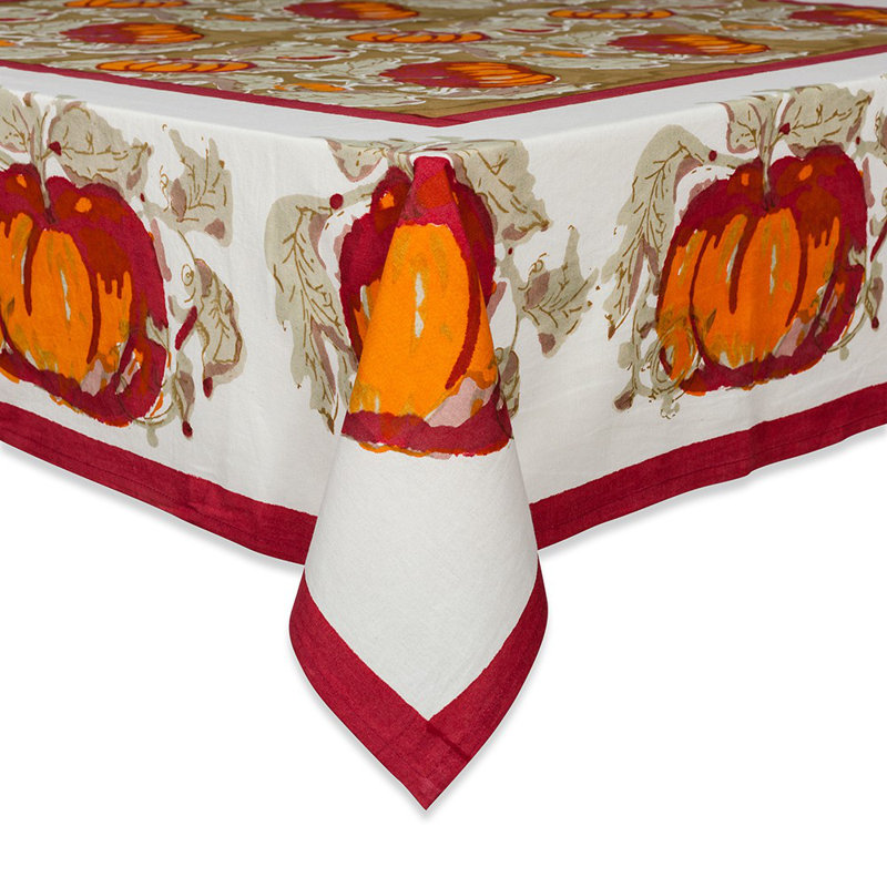 Pumpkin Tablecloth in Orange & Mustard, 106" L x 71" W, Yellow