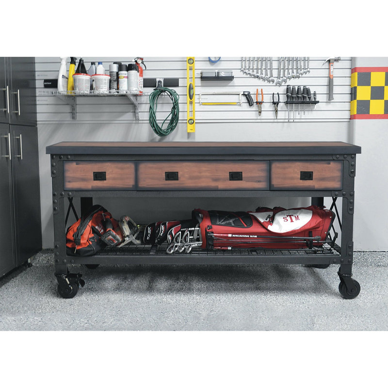 8-Piece Industrial Garage Storage Set with 2 72 in. Workbenches, 4 Wall Cabinets & 2 Freestanding Cabinets