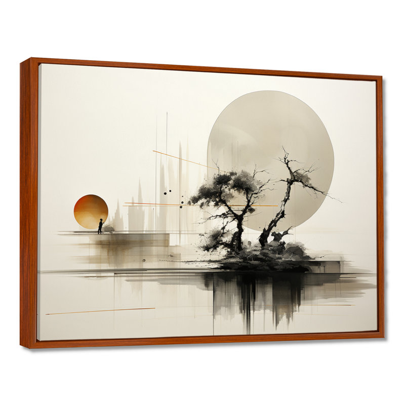 Art asiatique Sumie Zen I - art mural asiatique, H 34 po x l 44 po x P 1,5 po, Cadre flottant brun