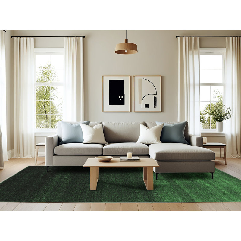 Tapis contemporains vert émeraude lavable à la machine 1780, Rectangle 6 pi x 9 pi
