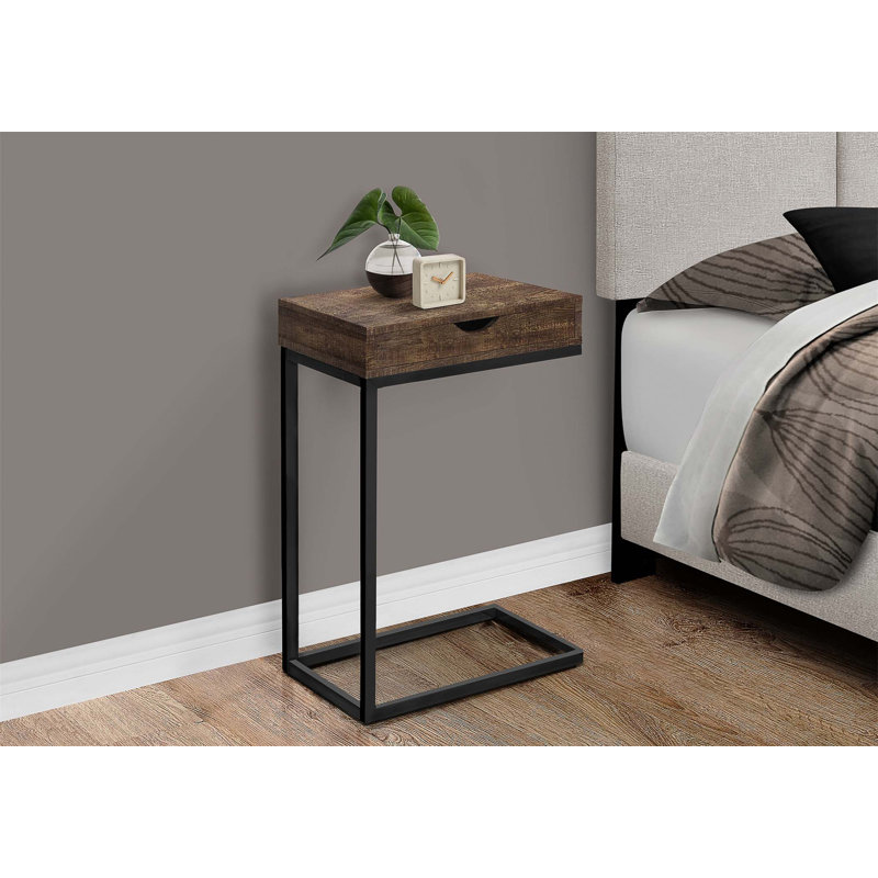 Table d'appoint en forme de C, bout, côté, collation, tiroir de rangement, salon, chambre à coucher, métal, Brun