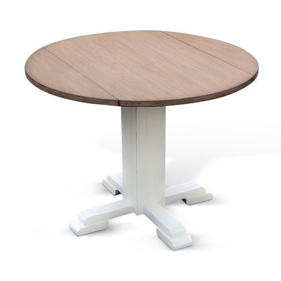 Table de salle à manger ronde avec feuilles tombantes Lemy, plateau brun foncé de 40 pouces, blanc