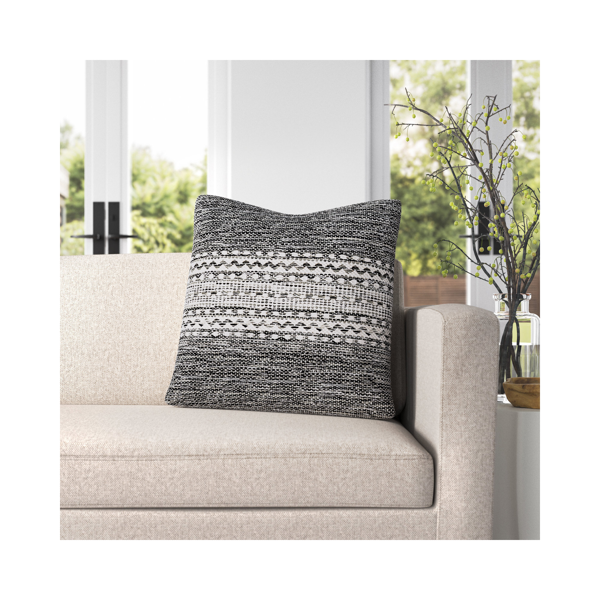 Julian Geometric Cotton Throw Pillow, Black/Charcoal, Polyester/Polyfill, 20" x 20"