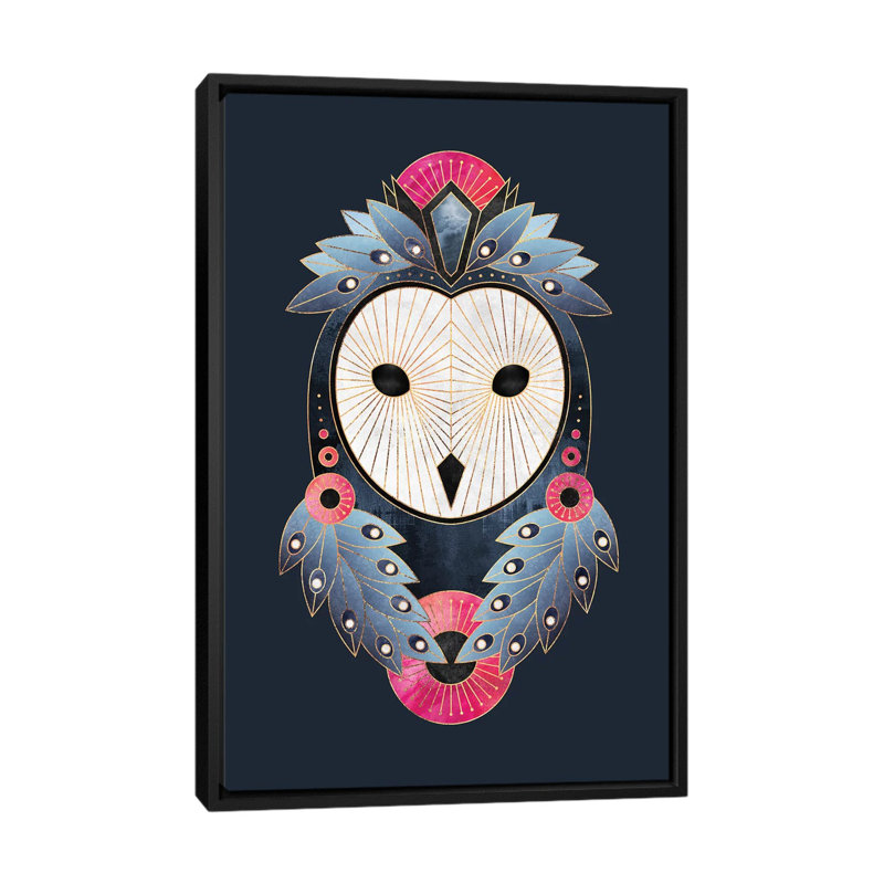 « hibou i », impression sur toile, H 26 po x l 18 po x P 1,5 po, Toile avec cadre noir, Pas de tapis