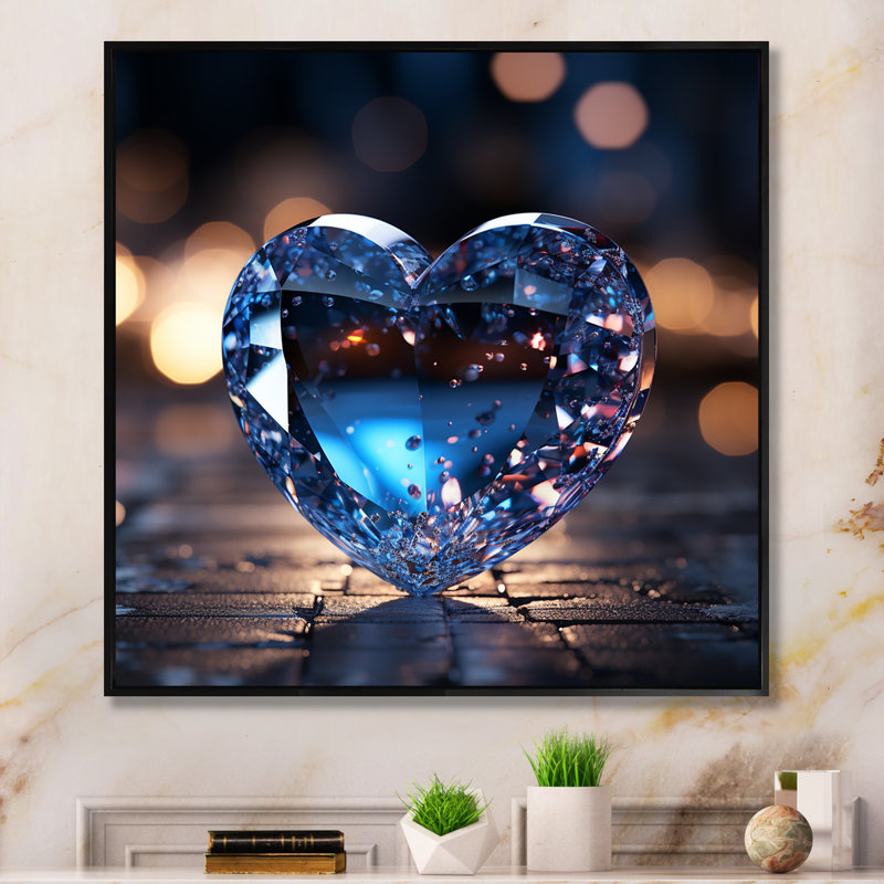 «Blue Neon Heart Shape - Abstract Shapes», impressions d'art mural FL107253, Noir, H 30 po x l 30 po x P 1 po