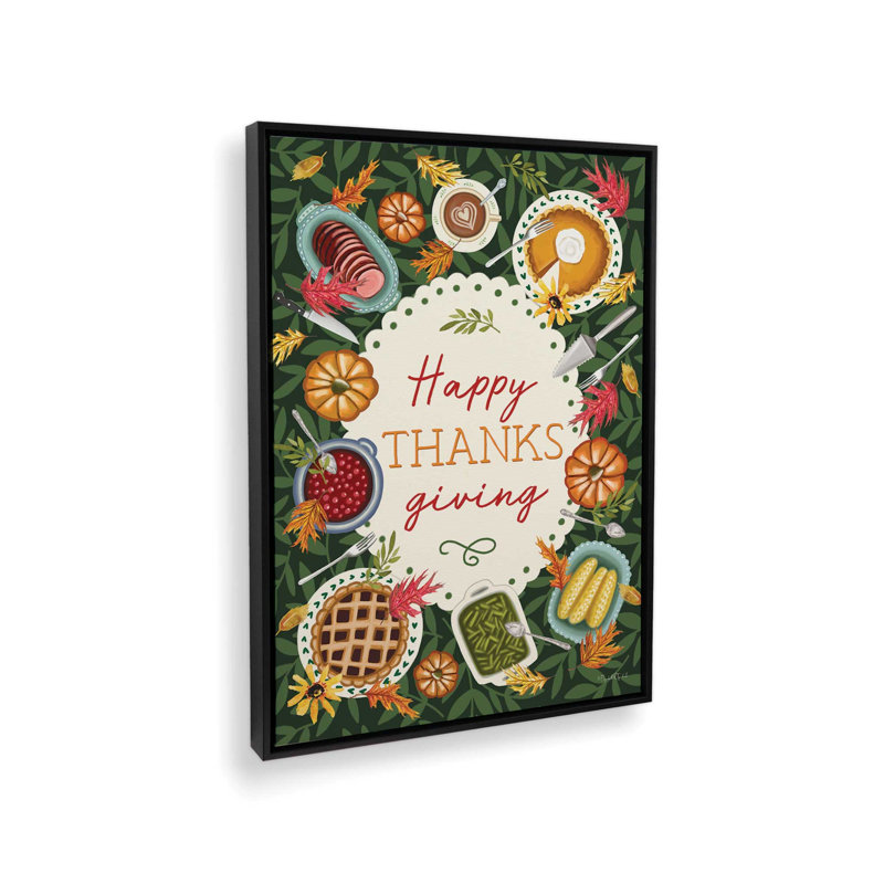 «Happy Thanksgiving Table» par Elizabeth Tyndall, reproduction d'art, L 18 po x H 24 po, Noir, Toile avec cadre
