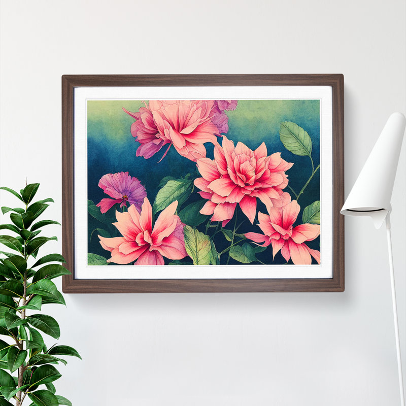 Evocative Watercolour Flowers - Framed Print, 34cm H x 46cm W x 2cm D, Walnut