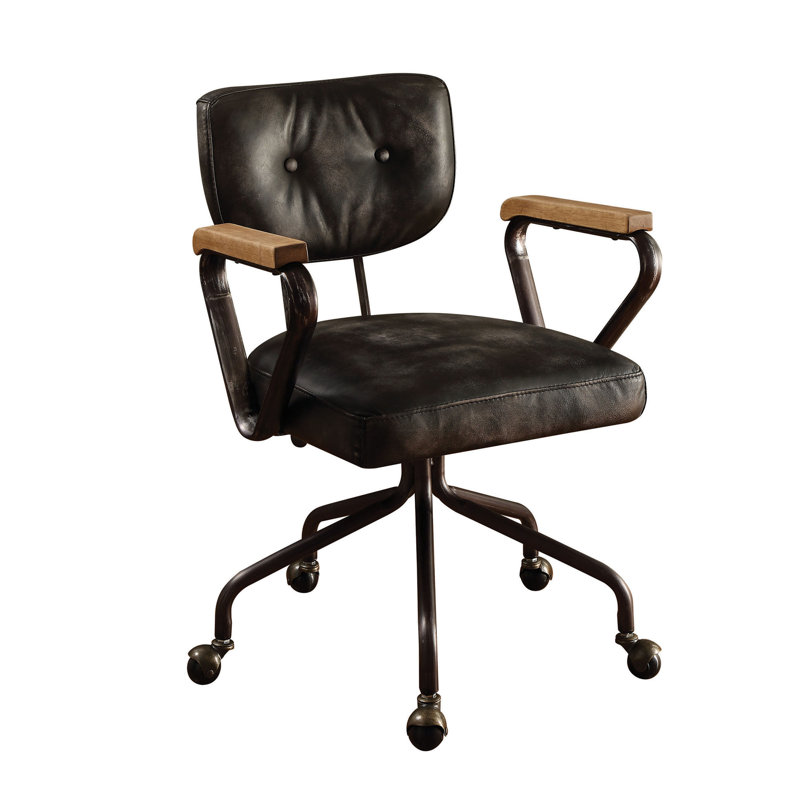 Hallie Vintage Top Grain Leather Office Chair, Black