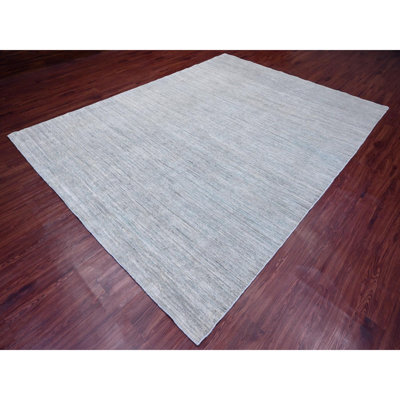8'6"x11'5" Cloud Gray Hand Knotted Plain Solid Pattern Ghazni Wool Rug 5416A213D810492286BB67AFCBD82667