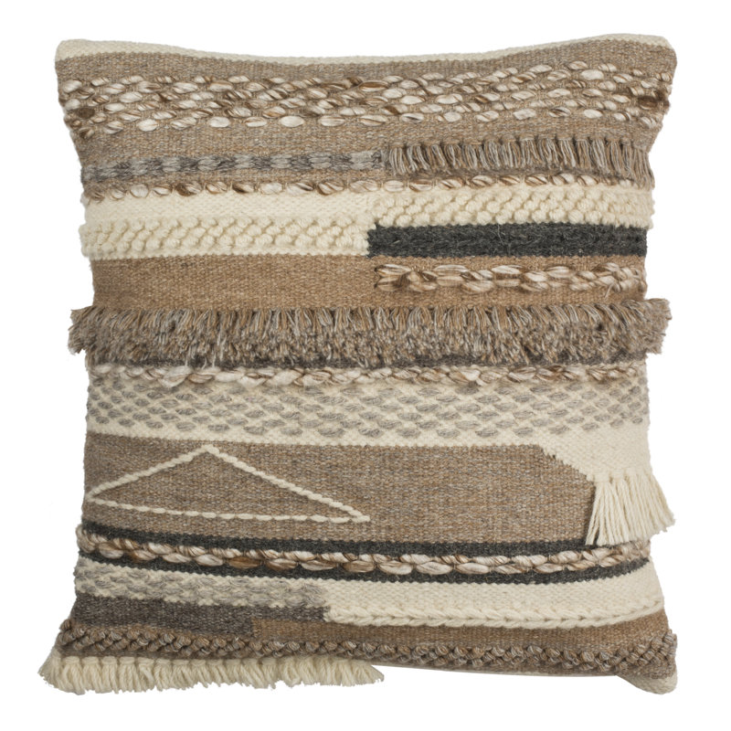 Demna Beige and Gray Wool Bohemian Throw Pillow