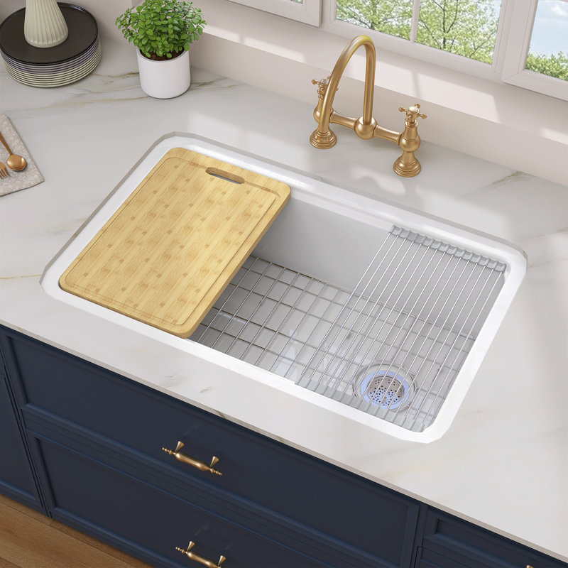 33 In. Drop-In/Undermount Kitchen Sink Single Bowl Sink Large Fireclay White Farmhouse Sink Workstation Kitchen Sink