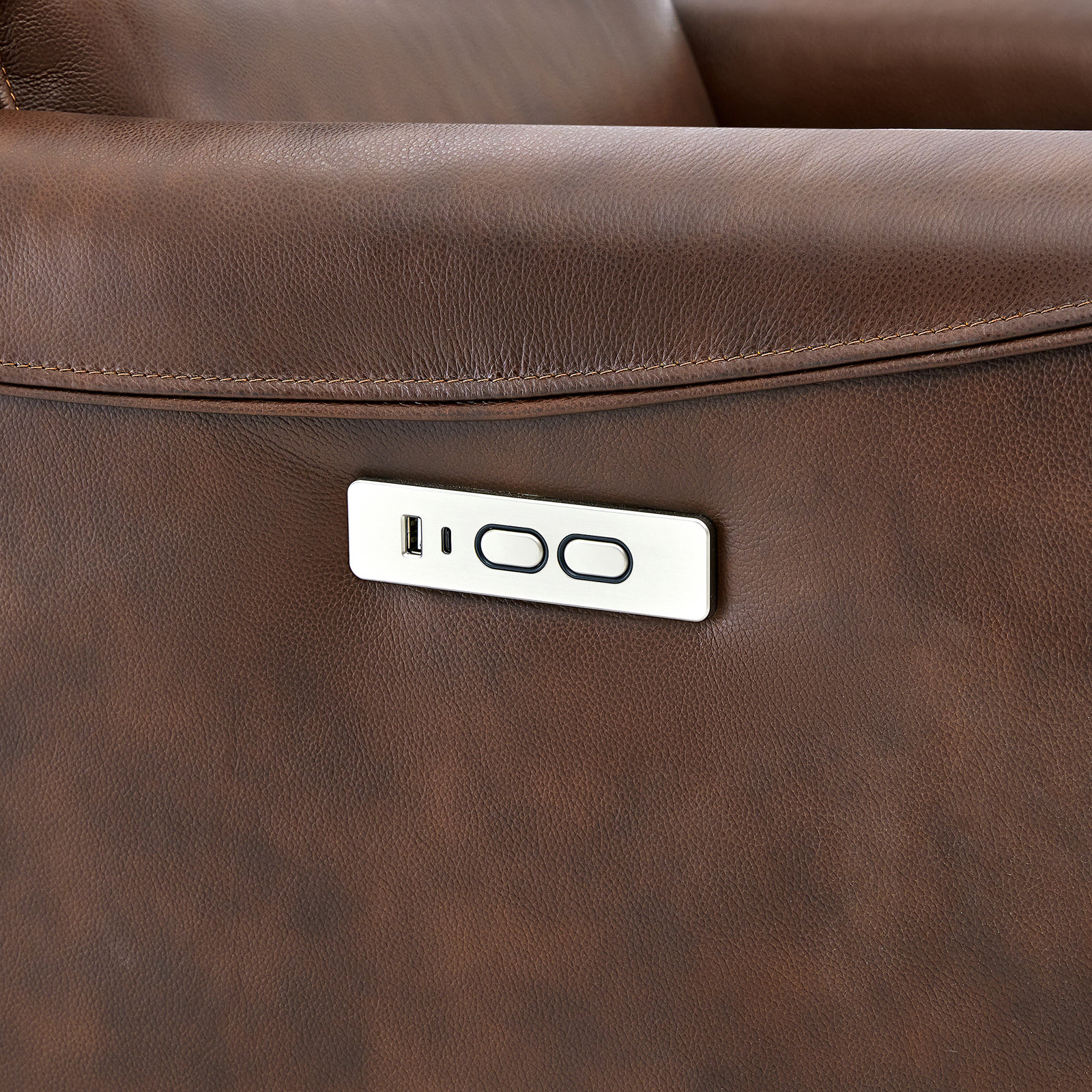 Santo 33" Genuine Leather Swivel Power Recliner, Impression Cognac