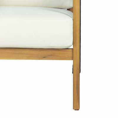 Chaise de patio d'extérieur en bois d'acacia avec coussin, fauteuil simple d'appoint moderne pour patio, jardin