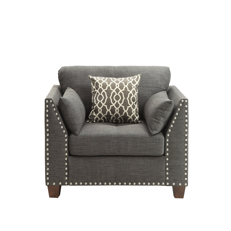 Chaise en lin gris anthracite Laurissa avec 3 coussins