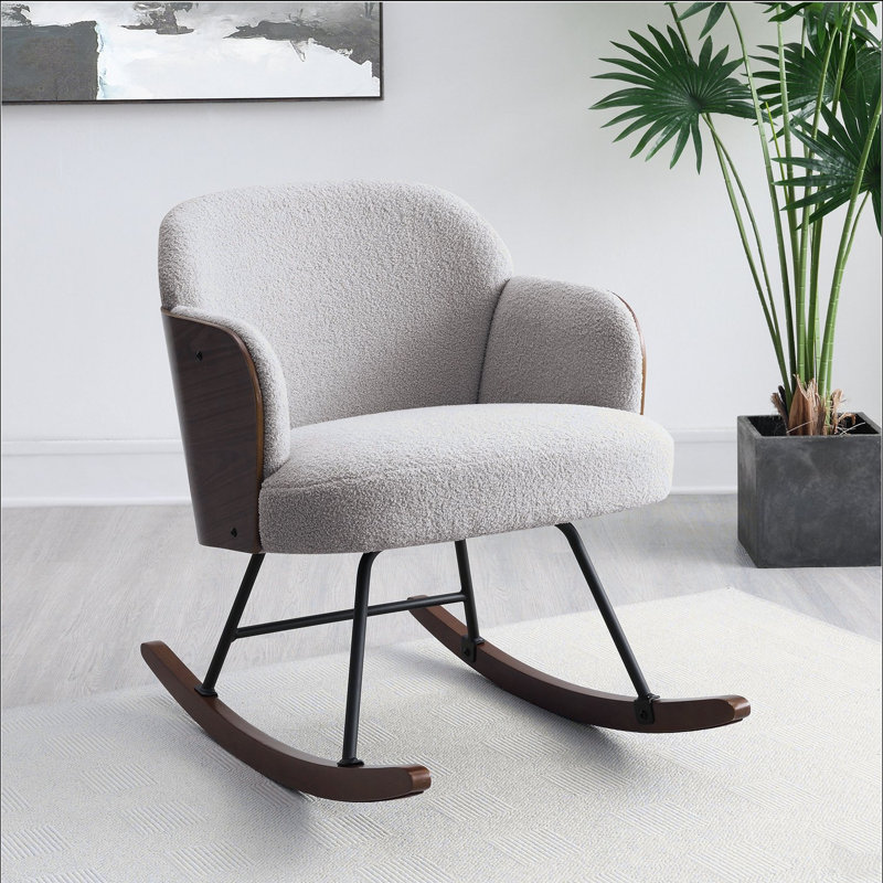 Chaise berçante rembourrée beige à dossier moyen Boucle