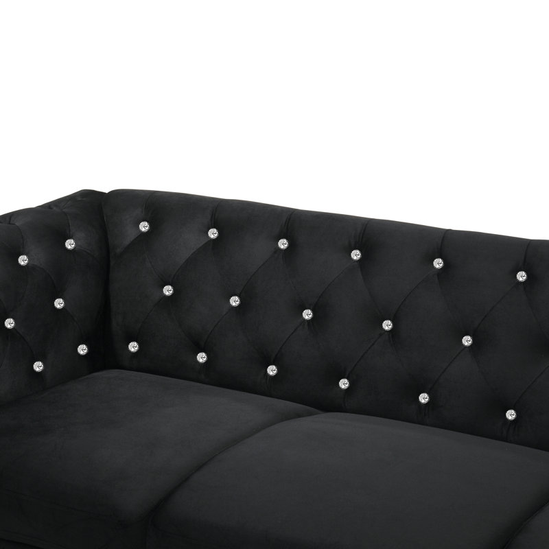 Causeuse Chesterfield 62,4 po Shondra, Velours noir
