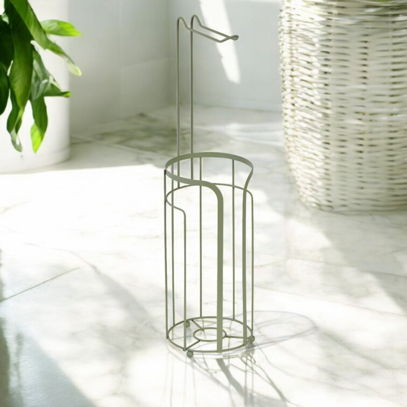Dante Chrome Floor Caddy And Toilet Roll Holder, Sage Green