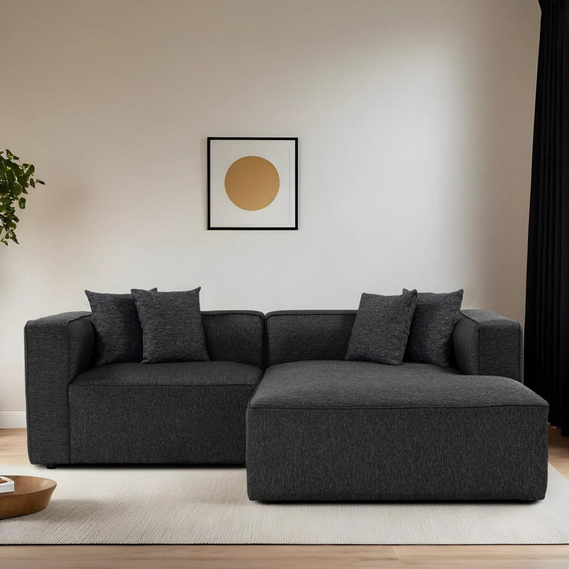 Canapé d'angle moderne de couleur anthracite 90,6 po x 27,2 po x 70,9 po | Tissu à texture douce, structure en hêtre et sapin, 30 coussins en mousse à densité moyenne | Siège élégant et confortable pour le salon, la salle familiale ou le bureau