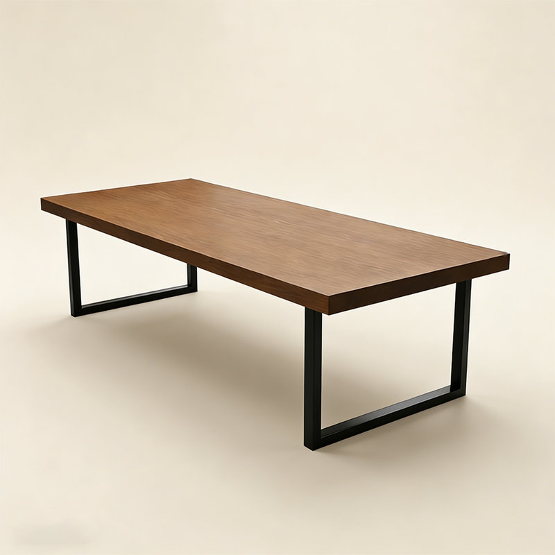 Bureau collaboratif en bois massif, table de pause pour employé avec pieds de style industriel