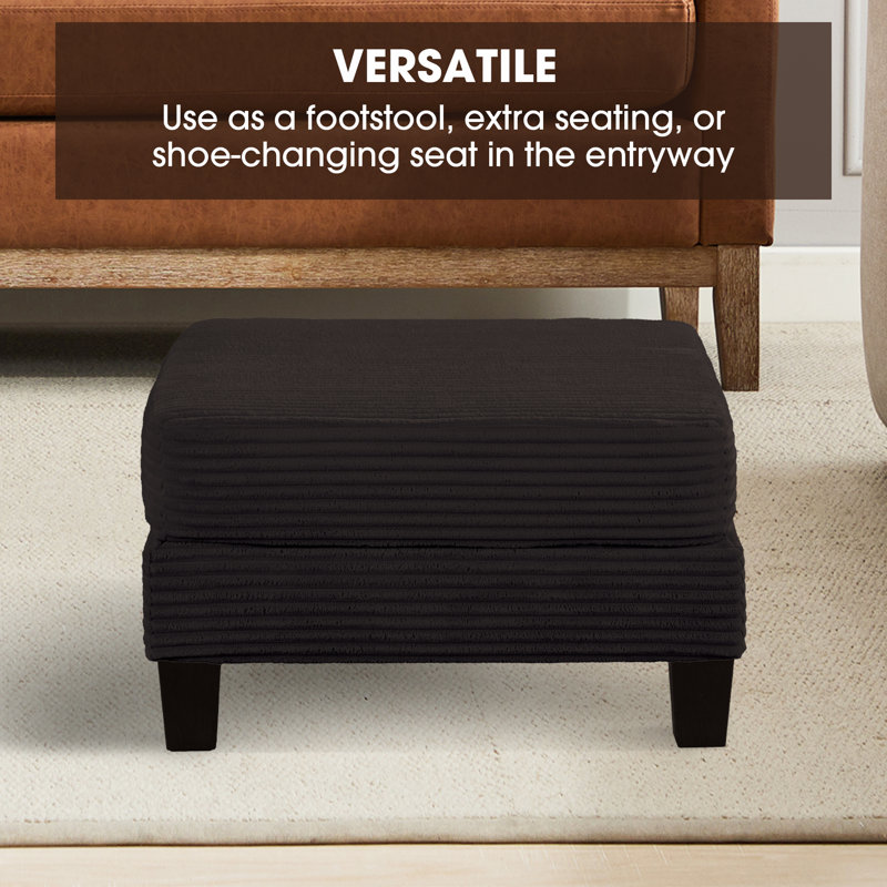 31" Square Storage Upholstered Ottoman, Black Corduroy