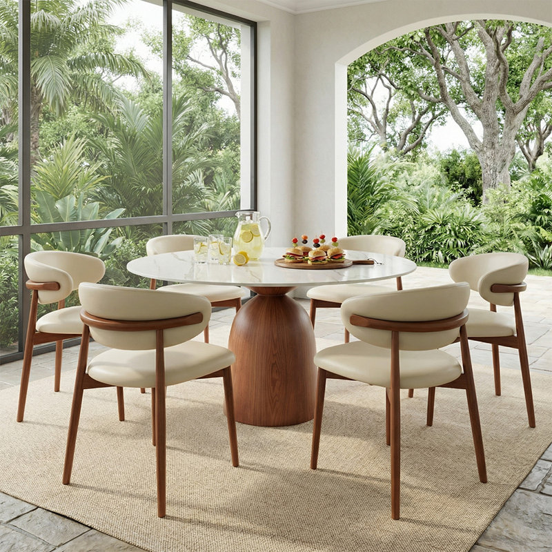 Vicente 7 - Piece Kitchen Round Dining Table Set Farmhouse Round Pedestal (1 Table 6 Chairs), 29.52" H x 59.05" W x 59.05" D