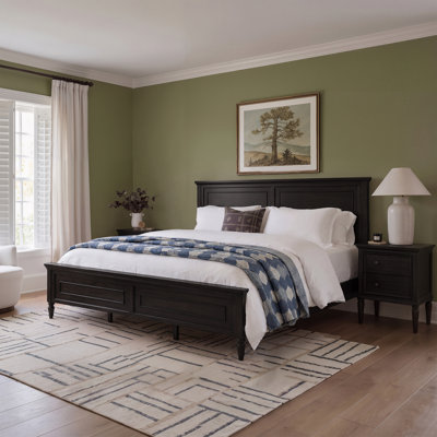 Mid-Century Modern Solid Wood Panel Bed With Headboard