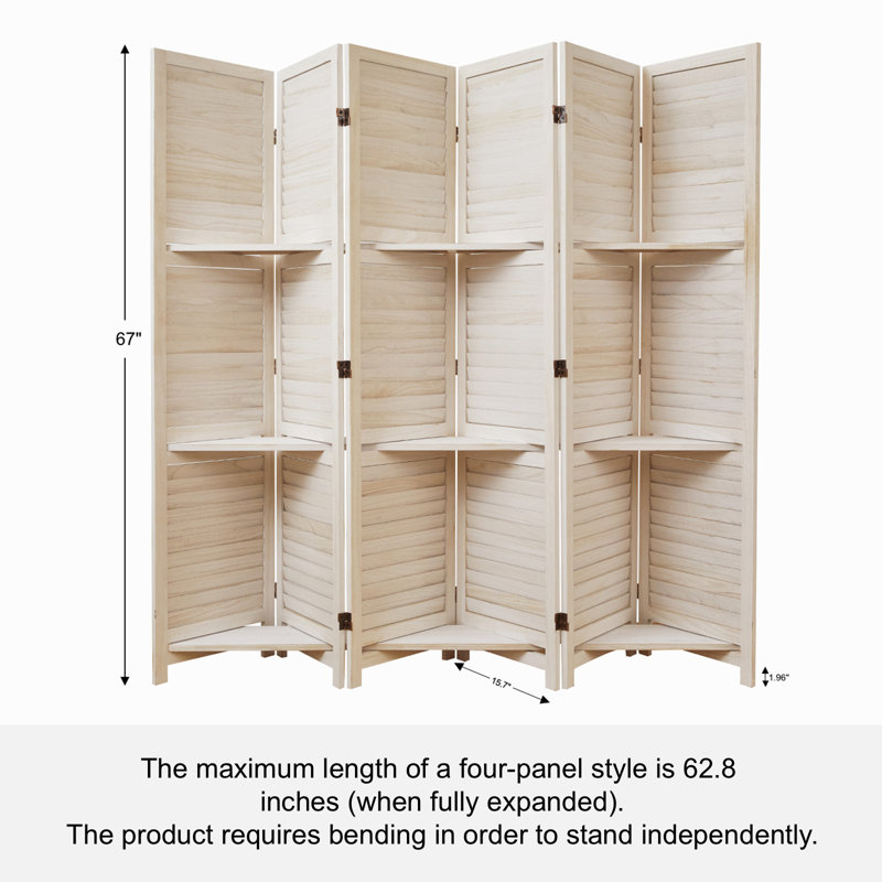 Paravent avec tablettes, écran en bois pliable de 5,6 pi avec charnières doubles, H 67 po x l 92,40 po x P 0,79 po