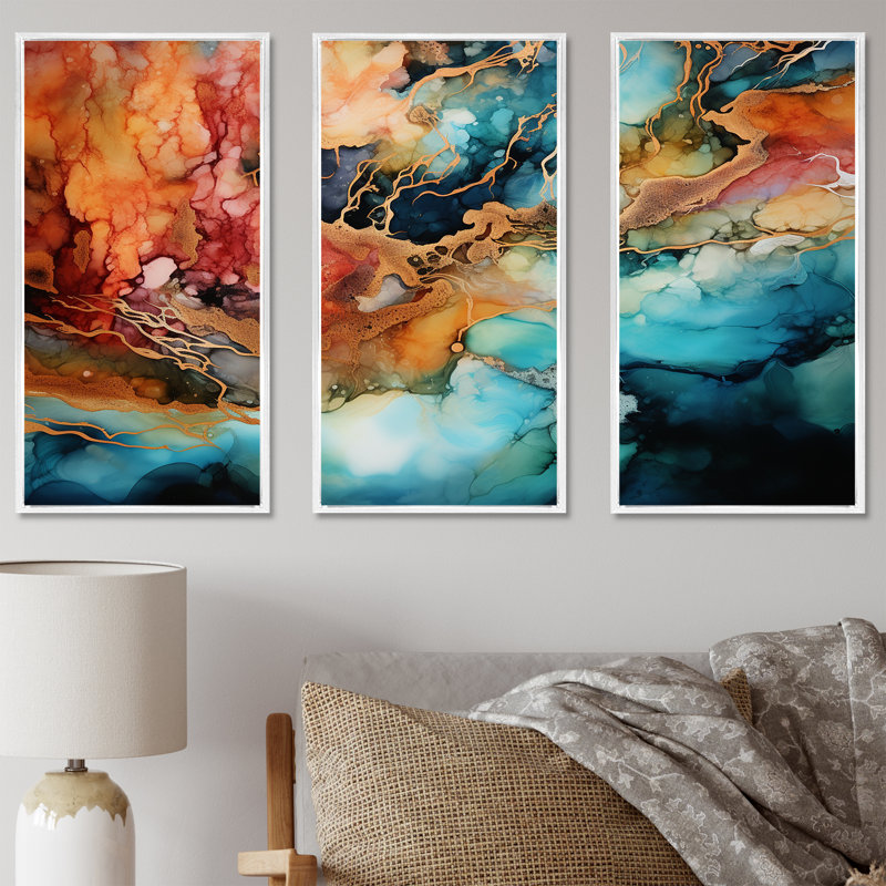 «Dreamscape Lakes Rivers, encre liquide paysage II», ensemble d'art sur toile, Cadre flottant blanc