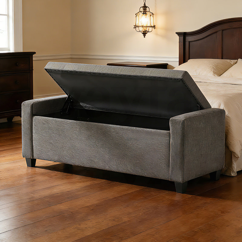 Repose-pieds rembourré en lin gris avec rangement multi-fonctions et repose-pieds capitonné, Gris