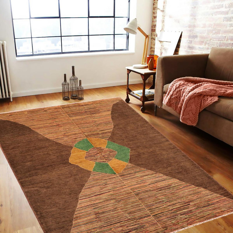 Tapis brun / beige / vert en laine noué à la main Bahi