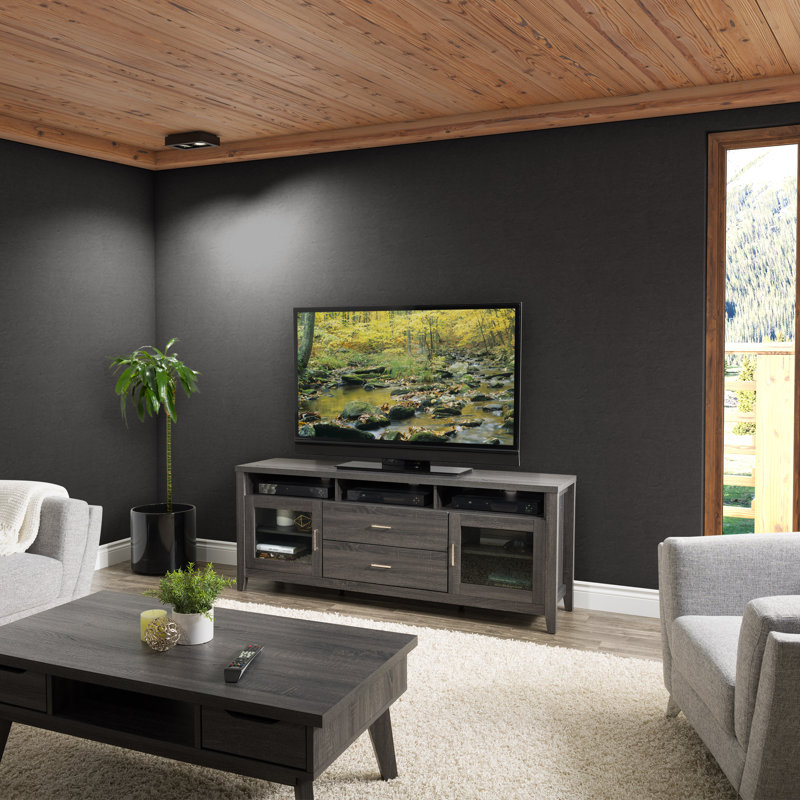 Hollywood Classic Dark Gray Entertainment Bench with Tempered Glass Doors