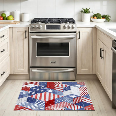 Blue Seamless Watercolor Usa Flag American Colours Grunge Geometric Machine Washable Indoor Area Rug