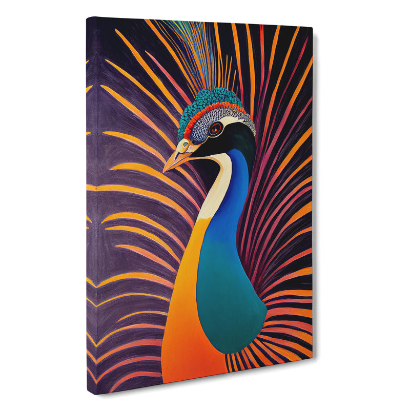 Bold Peacock Art No.7 - Wall Art, Wrapped Canvas, 50cm H x 35cm W x 3cm D, No Matte
