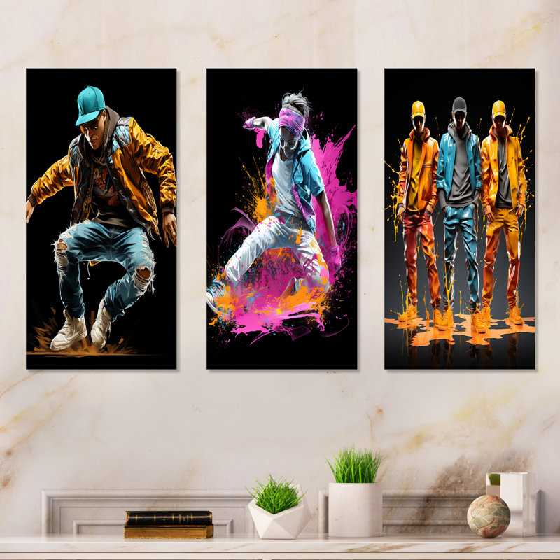Urban Rhythms Breakdance Evolution I - ensemble de 3 reproductions d'art sur toile, H 28 po x l 36 po, Toile tendue