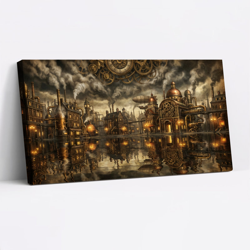 «Steampunk Cityscape», ensemble de 1 reproduction d'art sur toile tendue, H 24 po x l 48 po