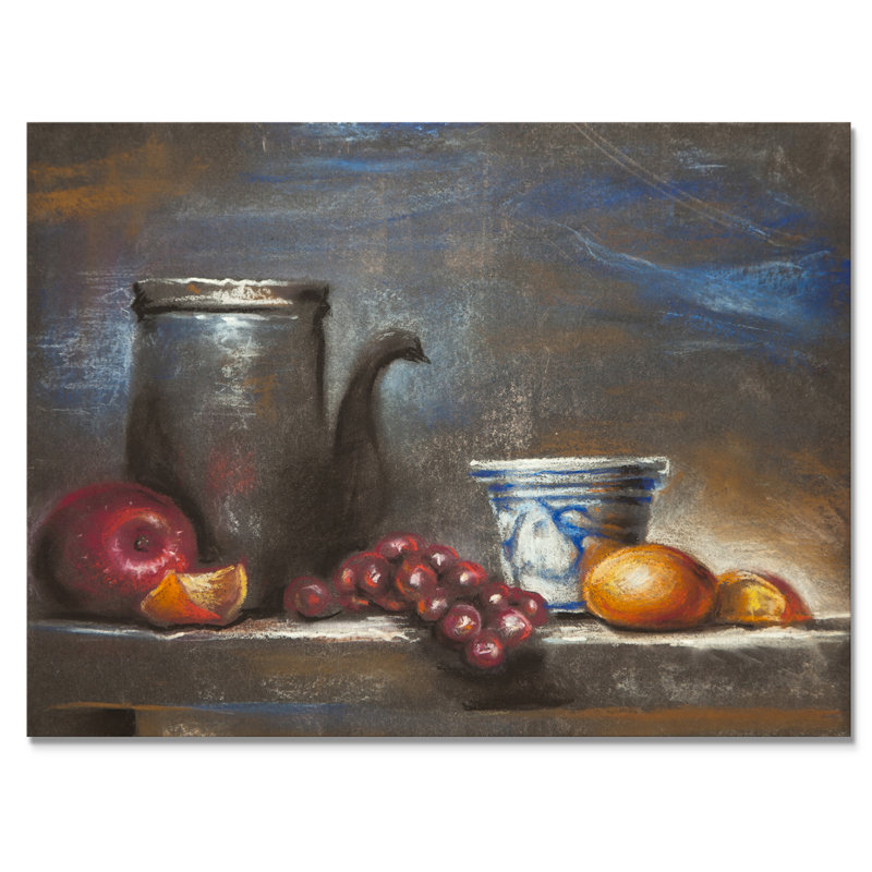 Nature morte aux fruits - Peinture sur toile encadrée, H 16 po x l 32 po x P 1 po, Toile tendue