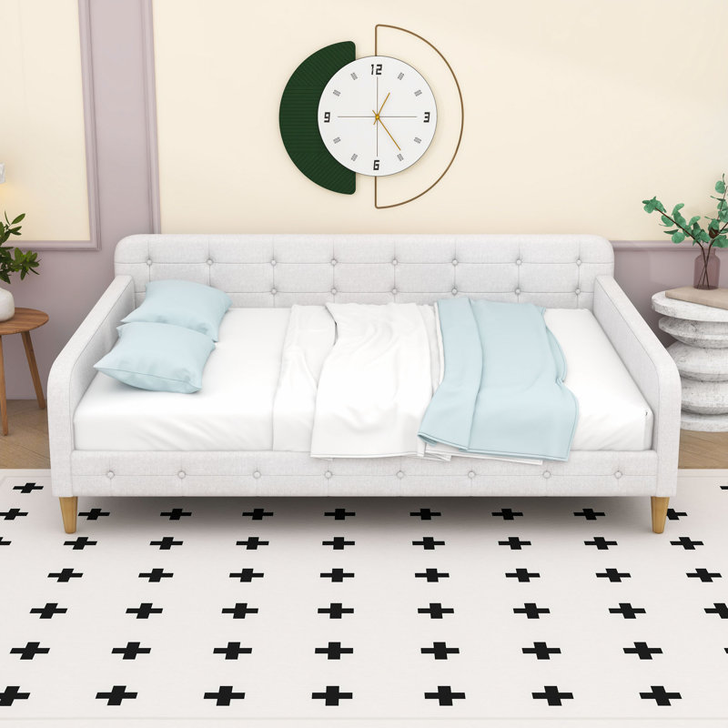 Queen Upholstered Daybed with Support Legs, Beige